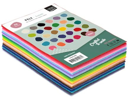 Vaessen Creative 10429-003 - Hojas de fieltro A6, 10x15 cm, 1 mm vikt, 30 enheter, flerfärgad