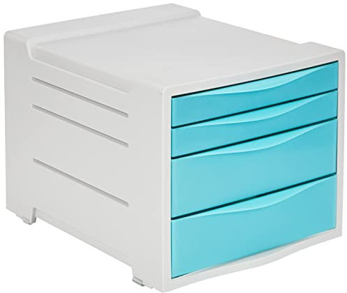 Leitz Esselte Schubladenset, 4-teiliger Schreibtisch-Organisator, Ablagefächer für Unterlagen und Schreibwaren, für Zuhause/Büro, zur Schreibtischorganisation, Colour'Breeze Serie, Blau, 626284