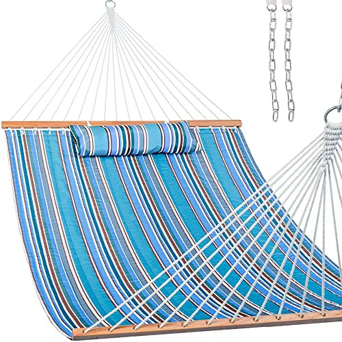 Lazy Daze Hammocks 12 FT Quilted Fabric Double Hammock with Spreader Bars and Detachable Pillow, 450lbs Weight Capacity