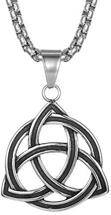 Flongo Herren-Kette Männer Anhänger Halskette aus Edelstahl Halskette Kette Silber Ton Keltischer Knoten Irischer Triquetra Glücklicher Biker Herren-Accessoires Modell B