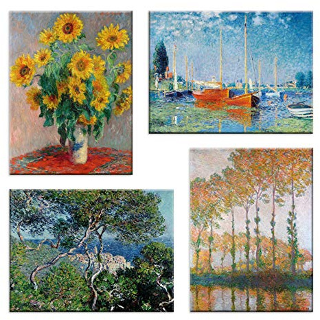 LuxHomeDecor Quadri Claude Monet 4 Pezzi 40x30 cm Stampa su Tela con Telaio in Legno Arte arredo