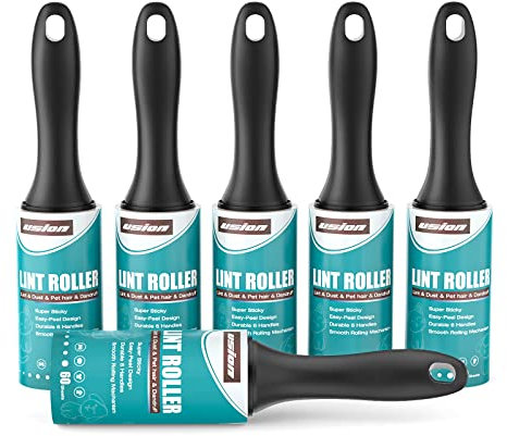 Lint Roller for Pet Hair [8m 60-Sheet Rolls,6 Pack], Extra Sticky Pet Hair Removal Easy Tear Dog Cat Hairs, Fur, Dust and Fluff from Clothes,Furniture,Upholstery,Carpets