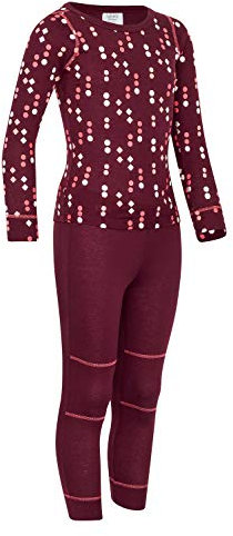 icefeld® - atmungsaktives Thermo-Unterwäsche Set für Kinder - warme Wäsche aus langärmligem Oberteil + Langer Unterhose (ÖkoTex100) in violett gepunktet 122/128