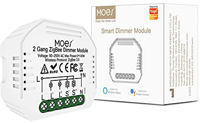MOES ZigBee Mini Smart Alexa Dimmer Lichtschalter 2 Gang Relais Modul, Funk Schalter LED Kompatibel mit Smart Life Tuya Amazon Alexa Google Home【Funktioniert nur mit Tuya ZigBee Hub】