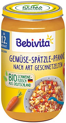 Bebivita Menüs ab 12. Monat Gemüse-Spätzle-Pfanne nach Art Geschnetzeltem, 6er Pack (6 x 250g), Mittel