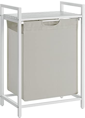 VASAGLE Cesta para la colada, cesta de lavandería, clasificador de ropa con una bolsa separable y extraíble, estante, marco de metal, 65 L, 50 x 33 x 72 cm, color blanco UBLH101W01