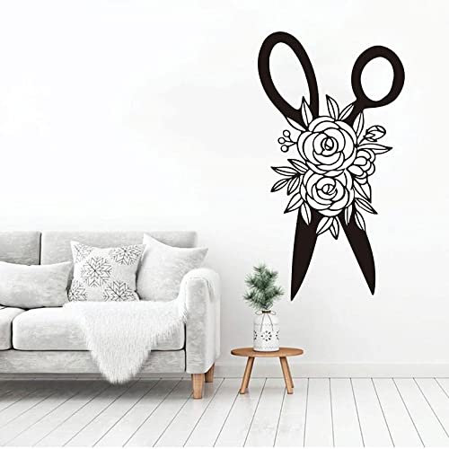 Tijeras de coser adhesivo de pared de vinilo para decoración de interiores, tijeras de flores, papel pintado desmontable 77 x 42 cm