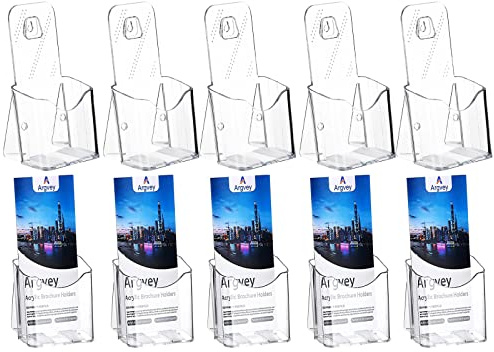Acrylic Brochure Holder 4x9 Inch, Clear Pamphlet Holder Display Stand for Trifold 4 Inch Flyers, Booklets, Table Signs, Plastic Rack Card Holder for Office, Home, Store, 10 Pack
