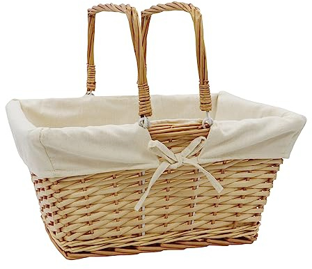 JVL Hand Woven Acacia Rectangular Willow Shopping Basket with Handles, Honey Finish