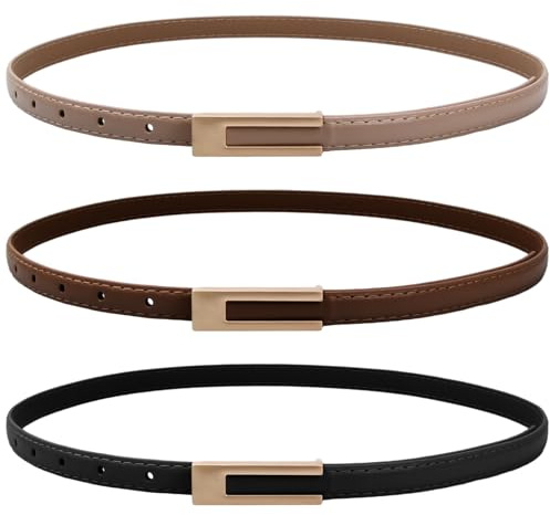Tibapla 3 Piezas Cinturón de Cintura Fina, Moda Delgada Cinturón con Hebilla de Metal Cinturón Fino de Cuero Faux para Llévalo con Jeans, Vestidos, Cárdigans