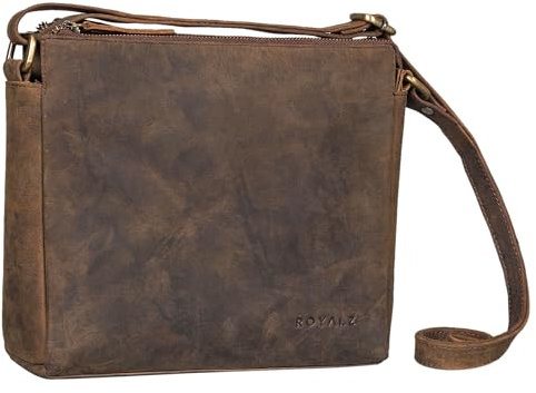 ROYALZ 'Albany' Vintage Damen Handtasche Leder moderne kleine Ledertasche Damenhandtasche zum umhängen Frauen Umhängetasche Echtleder, Farbe:Nevada braun