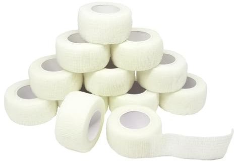 12 Rouleaux Bande Cohesive 2.5 cm x 4.5 m Bandage Medical Bande Elastique Pansements Adhésive Sports Strapping Bandage Autoadhésif pour Cheville Poignets Genouxs (Blanc)