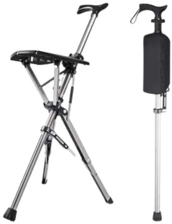 Bastone da passeggio pieghevole con sedile, sedia portatile con bastone da passeggio in lega di alluminio, sgabello treppiede leggero con funzione di sblocco automatico, sedia pieghevole antiscivolo (