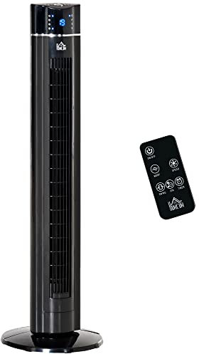 HOMCOM Ventilatore a Torre Ionizzatore 60W con 3 Velocità, 3 Modalità e Timer 8h, Ventilatore a Colonna da Terra in ABS, Ø32x106.8 cm, Nero