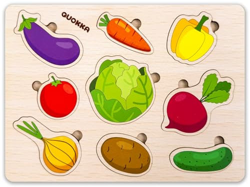 QUOKKA Spielzeug Puzzle ab 1 2 3 Jahre - 25x19 cm Montessori Holz Steckpuzzle für Kinder ab 3 4 - Lernspielzeug mit Gemüse für Mädchen und Jungen - Geschenke zu Weihnachten