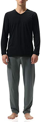 DAVID ARCHY Pigiama da Uomo in Cotone Due Pezzi Pigiameria Camicia a Maniche Lunghe e Pantaloni Lounge con Scollo a V, soffice e Confortevole