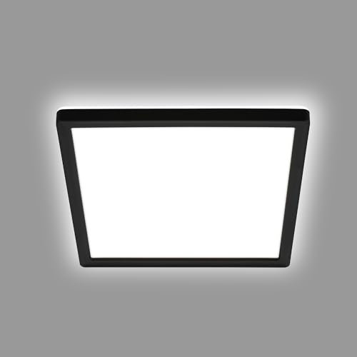 BRILONER - LED Deckenlampe mit indirektem Licht, flach, neutralweißes Licht, Lampe, Deckenleuchte, Wohnzimmerlampe, LED Panel, Küchenlampe, Deckenbeleuchtung, 24x24x3 cm, Schwarz