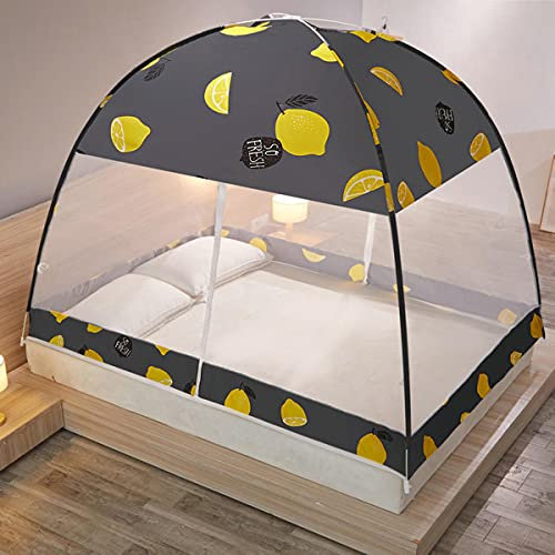 GLMGBP Mosquitera emergente, Dosel de Cama Plegable, Cortinas de poliéster antimosquitos, Tienda de campaña Universal para Cama Individual, Cama Doble, instalación Gratuita, yurta, limón, 180 x 20