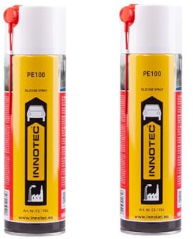 2 Stück Innotec Silikonspray PE100 - Schmiermittel schmiert, pflegt und schützt langanhaltend Gummi-, Kunststoff-, Holz- und Metallteile - Servicespray - Beseitigt Knarr- und Quietschgeräusche - PE100