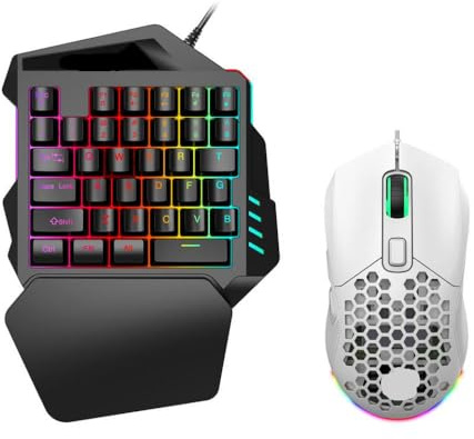 DIWUCXCA Clavier de Jeu à Une Main à 35 compacts et Souris câblée USB Ergonomique Ensemble pour Les téléphones et Les(V100(X300White))