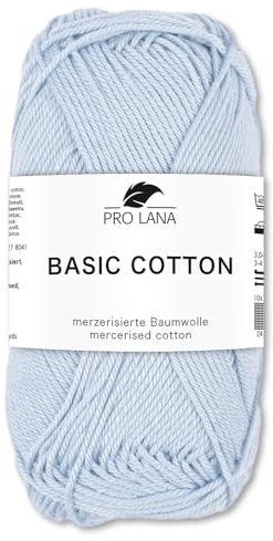 Frida's Wollhaus Pro Lana 50 g Basic Cotton Baumwolle Stricken Häkeln Wolle Garn Basic-Garn 105 Farben (256 | Babyblau)