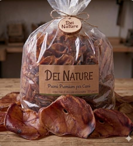 Dei NATURE Orecchie di Maiale Essiccate 50 Pezzi per Cani e Cuccioli, Snack Masticabile Naturale Adatto dieta Barf