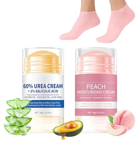 2PCS Crème à L’Urée 60%,Crème Hydratante pour Les Pieds Hydratantes et Nourrissante Crèmes Anti-Crevasses Crèmes pour Les Pieds Secs et Fissurés pour Mains, Pieds, Coudes