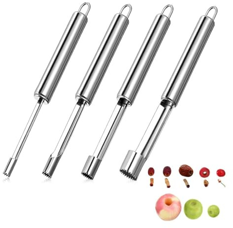 YAZWUR Set 4 Pezzi Levatorsoli in Acciaio Inox, Rimuove i Torsoli di Mele e Pere, con Gancio per Appendere, Utensile da Cucina (4 Misure: 2 cm, 1,4 cm, 1 cm, 0,8 cm)