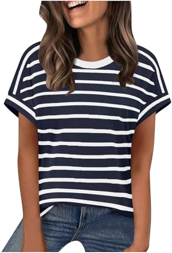 Tee Shirt Femme Col V Tunique Basic Tshirt Décontracté Manche Courte Classique Vetement Sport Élégant Blouse Courtes Top Ete Crop Top Rayée Imprimé Haut Femme T Shirt Tailles S à XXL
