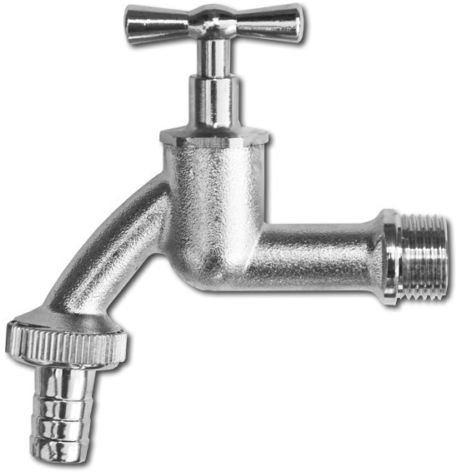 Wasserhahn Zapfhahn Auslaufventi Auslaufhahnl Messing vernickelt matt 2 Maßen (1/2-1/2)