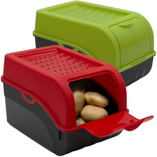 ARTECSIS Kartoffel Aufbewahrungsbox grün + rot 2er Set I Gemüsebox Kartoffelbox mit Deckel für ca. 4 kg Kartoffeln + 6 Aufkleber mit Gemüsesorten