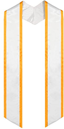 GraduationMall Plain Graduation Honor Stole Angled End White With Gold Trim Unisex Adult 72 Long