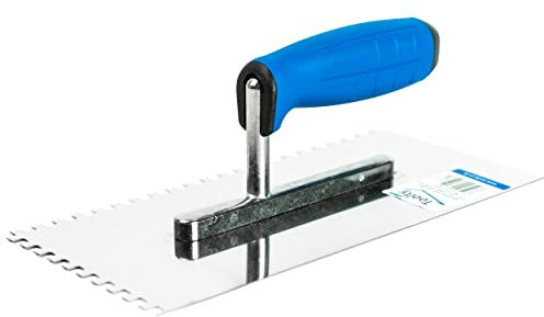 Toolty Llana cuadrada de acero inoxidable con muescas, llana de enlucido -270 mm, 6 x 6 mm - para morteros adhesivos - mango de goma, baldosas, adhesivos, bricolaje - TLTY-7106