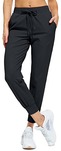 Libin Jogginghose Damen Sporthose Lang Trainingshose Leichte Freizeithose Yogahose Joggpants Stretch Sweathose Laufhose Stoffhose Elegant für Frauen mit Taschen Schwarz M