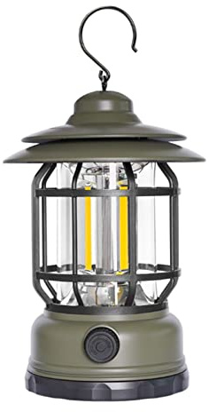 HBOY Retro LED Camping Lantern, USB Rechargeable Camping Lamp, Vintage Camping Lights, Portable WaterproofHanging Tent Light with 2 Light Modes for Hiking Fishing (B)