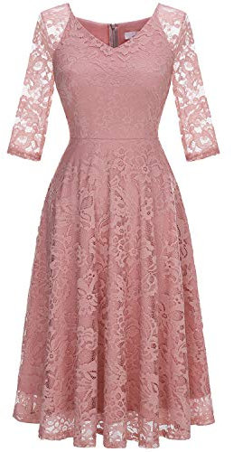 Dressystar Damen V-Ausschnitt Kurz Brautjungfer Kleid Festlich Party Floral Cocktailkleid Ballkleid Blush M
