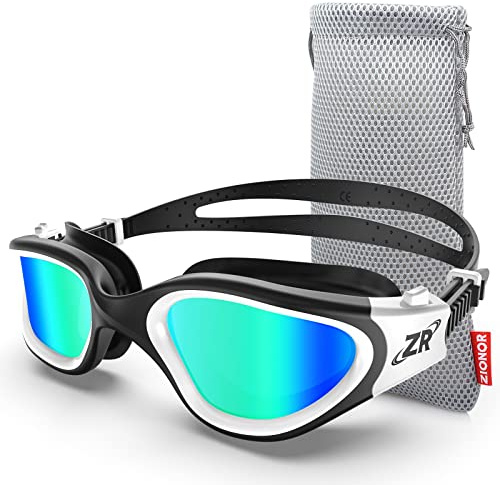ZIONOR G1 Polarizzato / No Polarizzato Mirror Occhiali da Nuoto Unisex Adulto Uomo Donna Anti Foglia 100% Anti UV Immersione Occhiali. (A4-G1 Polarizzato Bianco Oro)