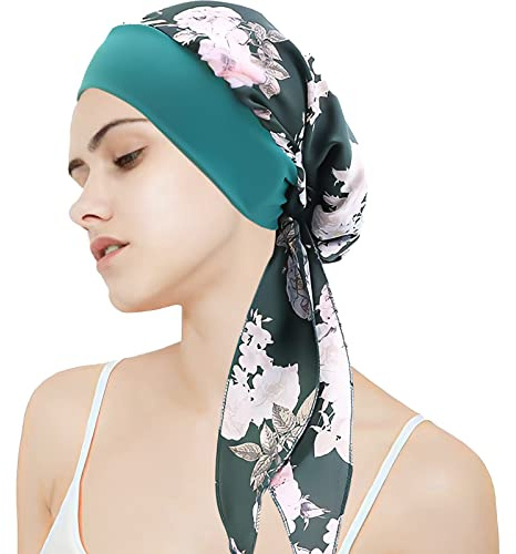 WUERKIYA Foulard e Copricapo da Donna per Chemio - Set Pre-Legato a Pieghe, Sciarpe e Cappello - Fiore Verde