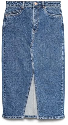 VERO MODA Gonna in Denim Lunghezza al Polpaccio con Spacco 5 Tasche Maxi Skirt, Colore:Blu, Taglia:M