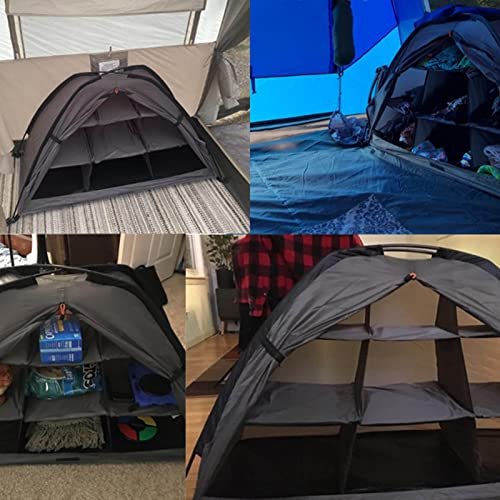 9 Hylla Klassificerad Organisation Hopfällbar Bärbar Campingförvaring，Campingförvaringsskåp，Lätt Att Ställa In Portabelt Kompakt Campingbord för BBQ Picknickbakgård(Brun)