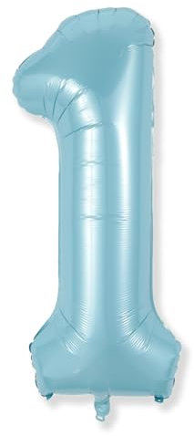 Light Blue Number 1 Balloon for 1st Birthday, 40 Inch Large Number Foil Balloons, Self Inflating for Kids Boys Men Age Birthday Party Anniversary Party Decoration Supplies