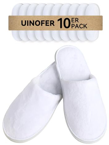 UINOFER 10 Paar Spa Hausschuhe, Einweg-Hotel-Baumwollsamt-Hausschuhe mit Geschlossenen Zehen für Haus, Schlafzimmer, Badezimmer, Innenbereich, Hotel oder kommerzielle Nutzung (Weiß)