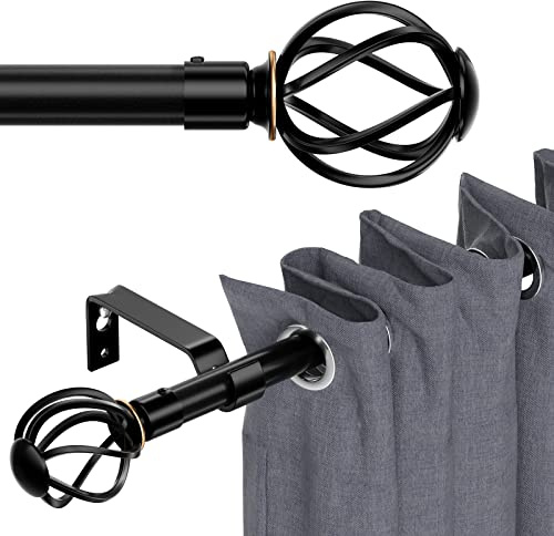 Black 120 inch Curtain Rod with Cage Finials, Adjustable Decorative Rods for Windows 66 to 120, Outdoor Patio, Sliding Glass Door, 10 ft, 5/8 Diameter