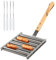 Barbecue à saucisse roulant en acier inoxydable avec long manche en bois et 4 brochettes pour barbecue extérieur, 5 capacités de hot-dog, grand format