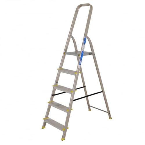 BiGDUG Aluminium Step Ladder - 5 Step Folding Ladder - Non-Slip Surface Hand Rails - Closed Height 1710 mm Platform Height 1000mm