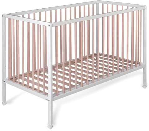 Cuna de Bebé Laponia Estilo Nórdico Natural 120x60 cm, de Madera de Haya, con 3 Alturas de Somier y 4 Ruedas con Freno CoolDreams