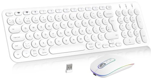 Wireless Keyboard Mouse Set, Rechargeable Bluetooth & 2.4G Keyboard Mouse QWERTY UK Layout Computer Keyboard Quiet Mouse Combo for Windows PC Laptop Desktop - White