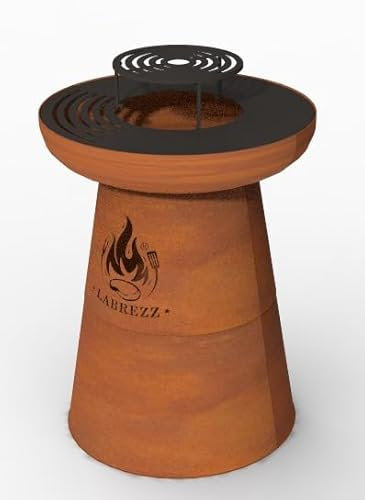 Brasero Barbecue Plancha, Foyer Extérieur à Bois avec plancha et Grille de Cuisson