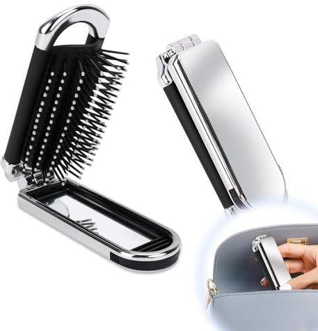 Reise Haarbürste mit Spiegel,Klappbürste,Faltbare Mini Haarbürste Pocket Reisebürste,Klapp Haarmassagekamm,Mini Haarbürste,Tragbare Silber Haar-Styling Kamm für Männer, Mädchen, Frauen