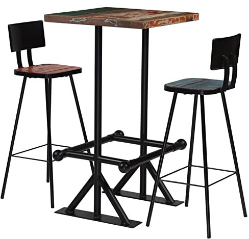 Sufrk Bar-Set Stehtisch Outdoor Bartisch-Set Bar MöBel Bar Outdoor Theke Garten Theke Bar 3-TLG. Altholz Massiv Mehrfarbig